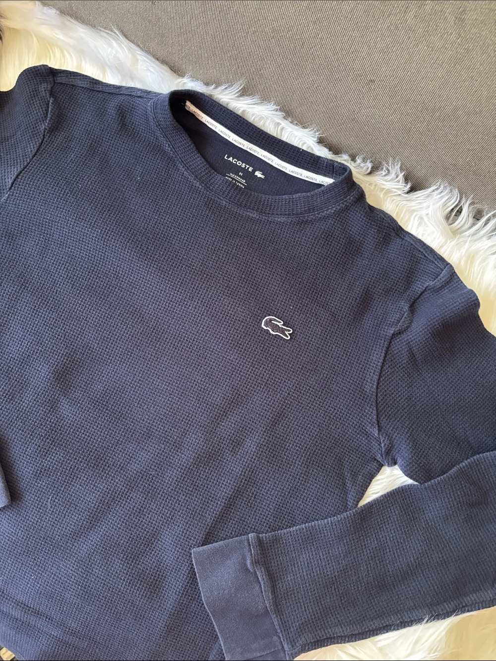 Lacoste Men's Waffle Knit Long Sleeve Blue Size Medium Like New